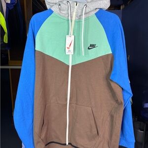 Nike Tri-Color Hoodie in Mint, Brown, and Gray